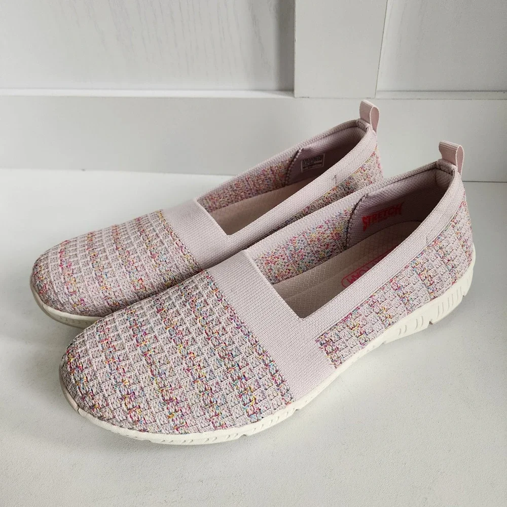 Skechers Active Be Cool 9.5 Slip On Walking Shoes Pink Multi Confetti Woven  NEW
